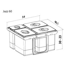 JUVEL JAZZ60-4 AFFALDSSORTERING GRÅ. BEHOLDERE I GRÅ 3X12L, 1X5L
