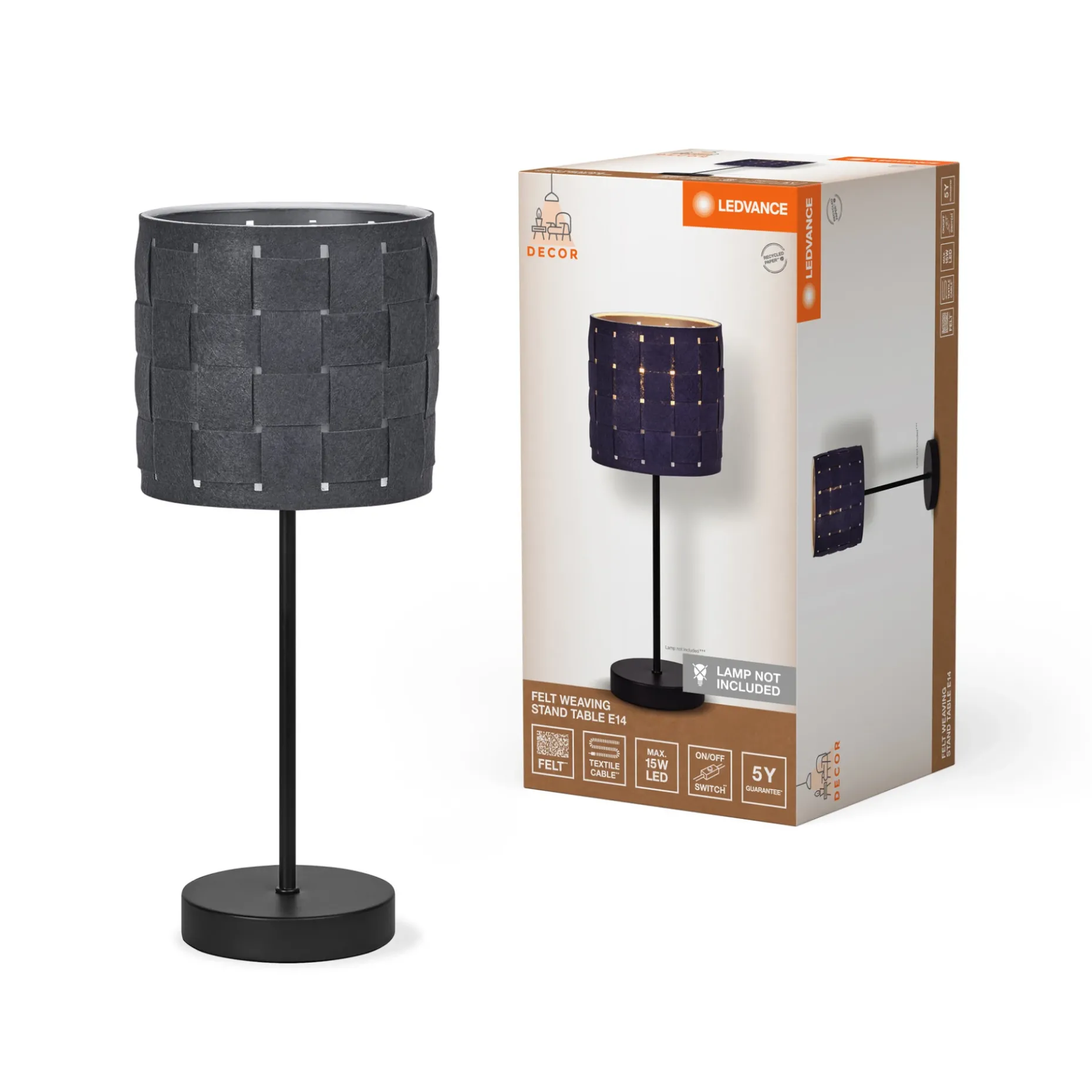 LEDVANCE DECOR FELT BORDLAMPE MØRK GRÅ 33,3 CM