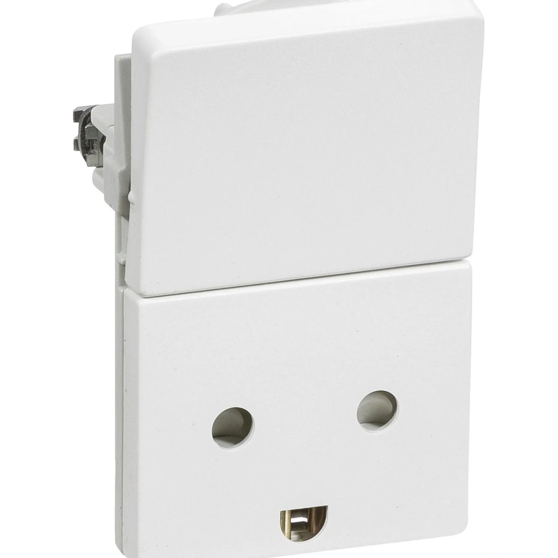 LK FUGA STIKKONTAKT M/AFBRYDER HVID 1 1/2 MODUL M/JORD