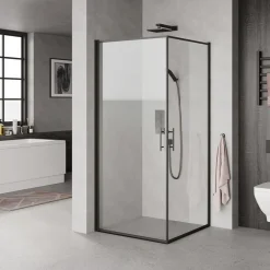 MILOBAD SORT PROFIL BRUSEDØR KLART GLAS 90 CM
