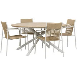 OUTRIUM CATANIA BORD + 4 STOLE HAVEMØBELSÆT NATUR/GRÅBEIGE