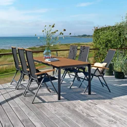 OUTRIUM FARO MED 6 STOLE HAVEMØBELSÆT NATUR/SORT