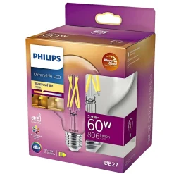 PHILIPS DÆMPBAR KLAR DEKOPÆRE GLOBE E27 6W