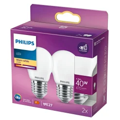PHILIPS 2-PAK MAT LED PÆRE KRONE E27 4W