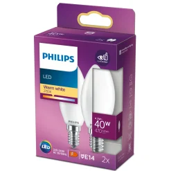 PHILIPS 2-PAK MAT LED PÆRE KERTE E14 4W