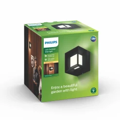 PHILIPS PARTERRE UDENDØRS VÆGLAMPE SORT 8W