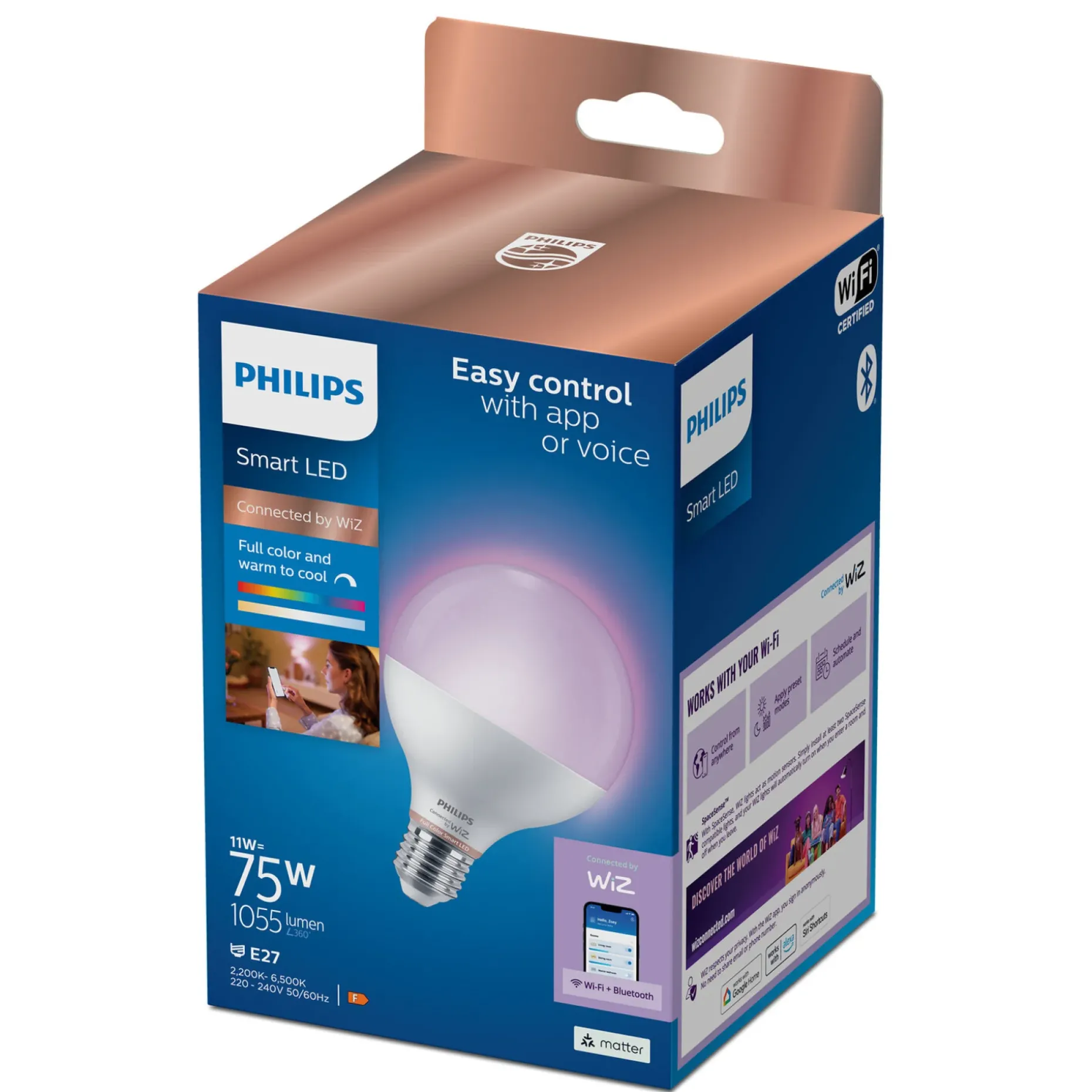 PHILIPS SMART COLOR LED PÆRE E27 GLOBE 11W
