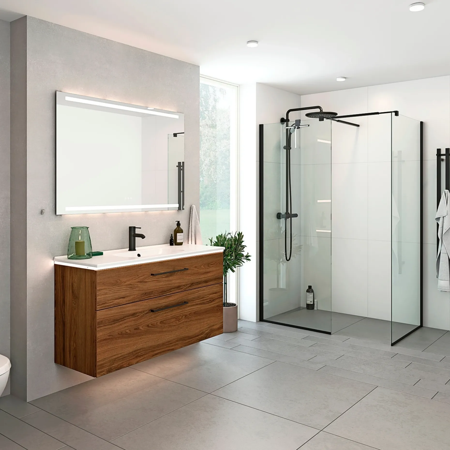 SCANBAD FLEXI D91-03, SORT PROFIL, 1 STK. FAST BRUSEVÆG KLAR GLAS 89 CM