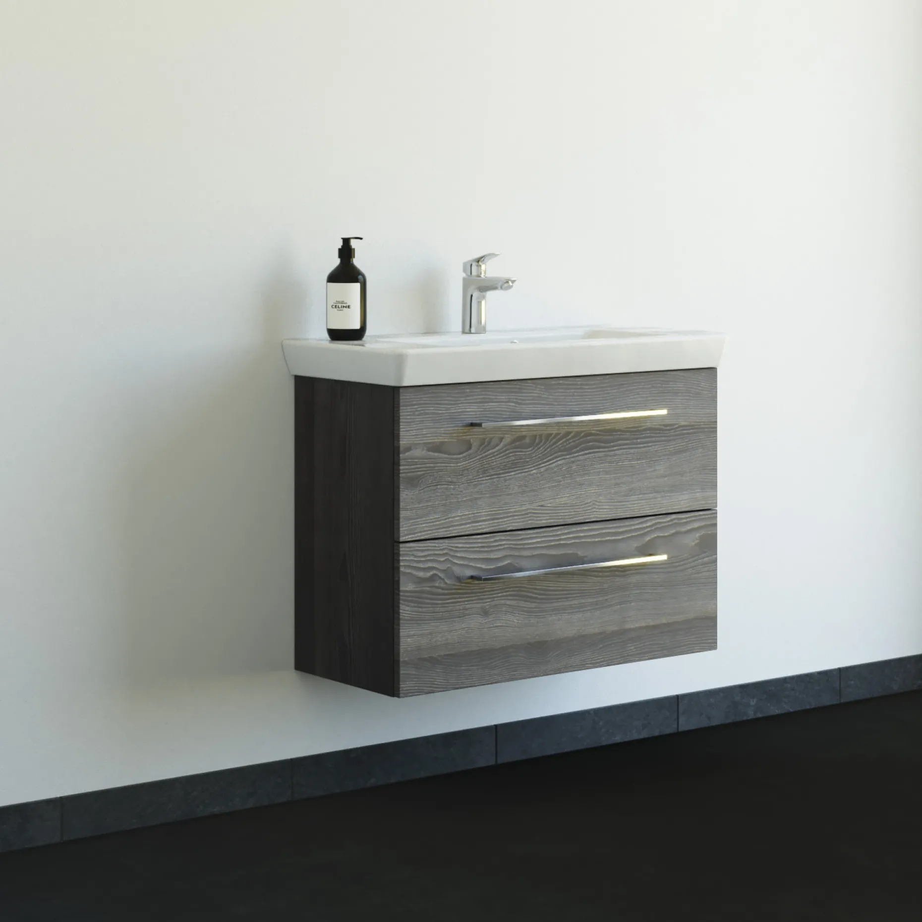 SCANBAD MULTO LOTTO BADMØBEL PINE GREY MED METALSKUFFER 85 CM