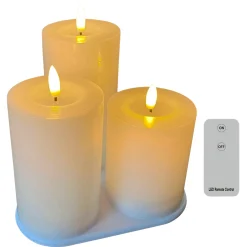 VELI LINE 3-PAK HVIDE Ø7,5X10+12,5+15 CM GENOPLADELIGE LED BLOKLYS