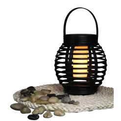 VELI LINE RATTAN FLAME SOLCELLE LANTERNE BRUN 16 CM